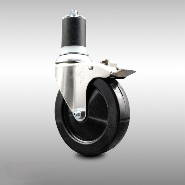 5 Inch 316SS Soft Rubber Swivel 1-3/4 Inch Expanding Stem Caster Lock Brake SCC